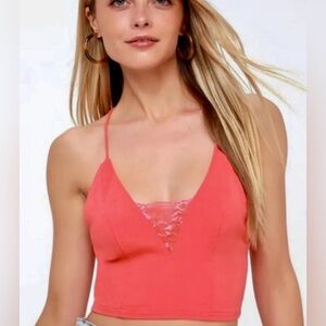 Free People Intimately Red Crop Lace back Tank Top